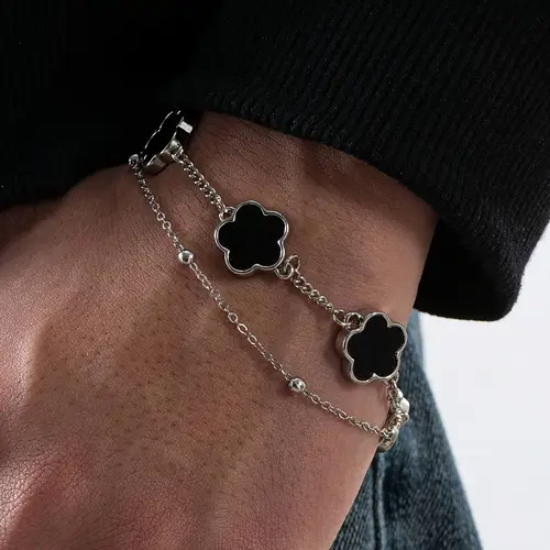 Men'S Black Clover Bracelet